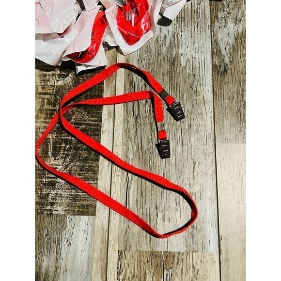 None Other - 3/8'' Red Flat Opened-ended Lanyard w/ Two Bulldog Clips - 75 per pack